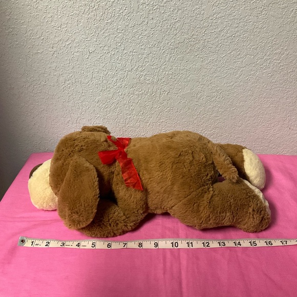 Hug Fun Plush Flopsie Brown Dog with Red Bow Lying Down Dog Stuffies - Picture 9 of 10